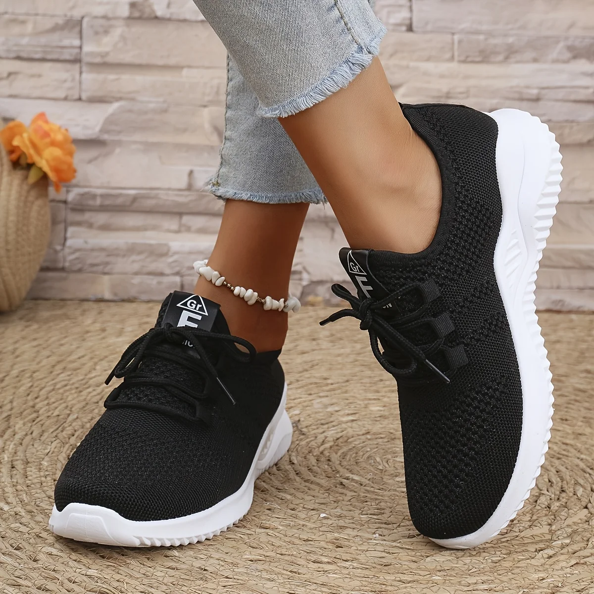 Women's Leisure Sports Shoes in Solid Colors with Knit Upper and Soft Soles for Running Tennis and Workouts Ideal for Travel