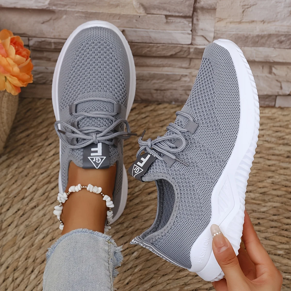 Women's Leisure Sports Shoes in Solid Colors with Knit Upper and Soft Soles for Running Tennis and Workouts Ideal for Travel