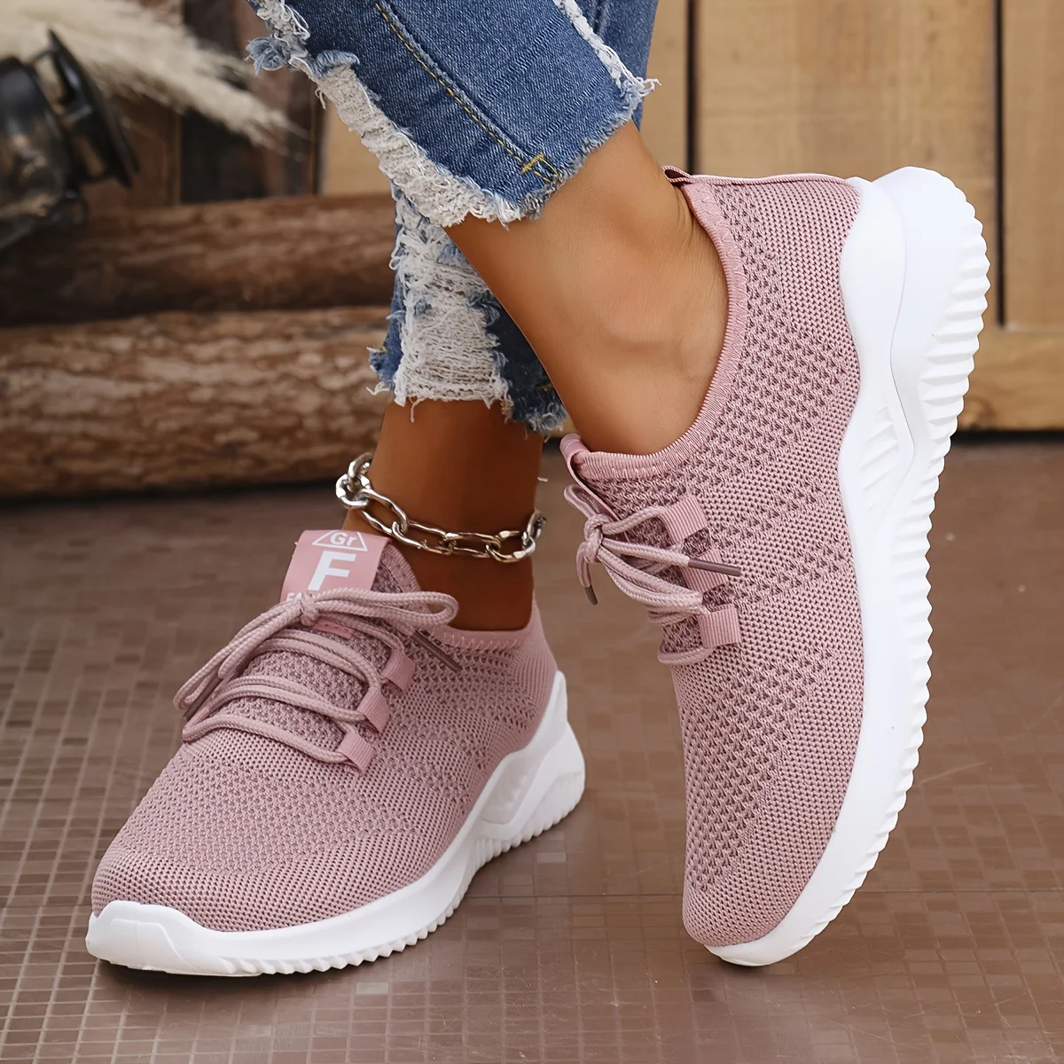 Women's Leisure Sports Shoes in Solid Colors with Knit Upper and Soft Soles for Running Tennis and Workouts Ideal for Travel