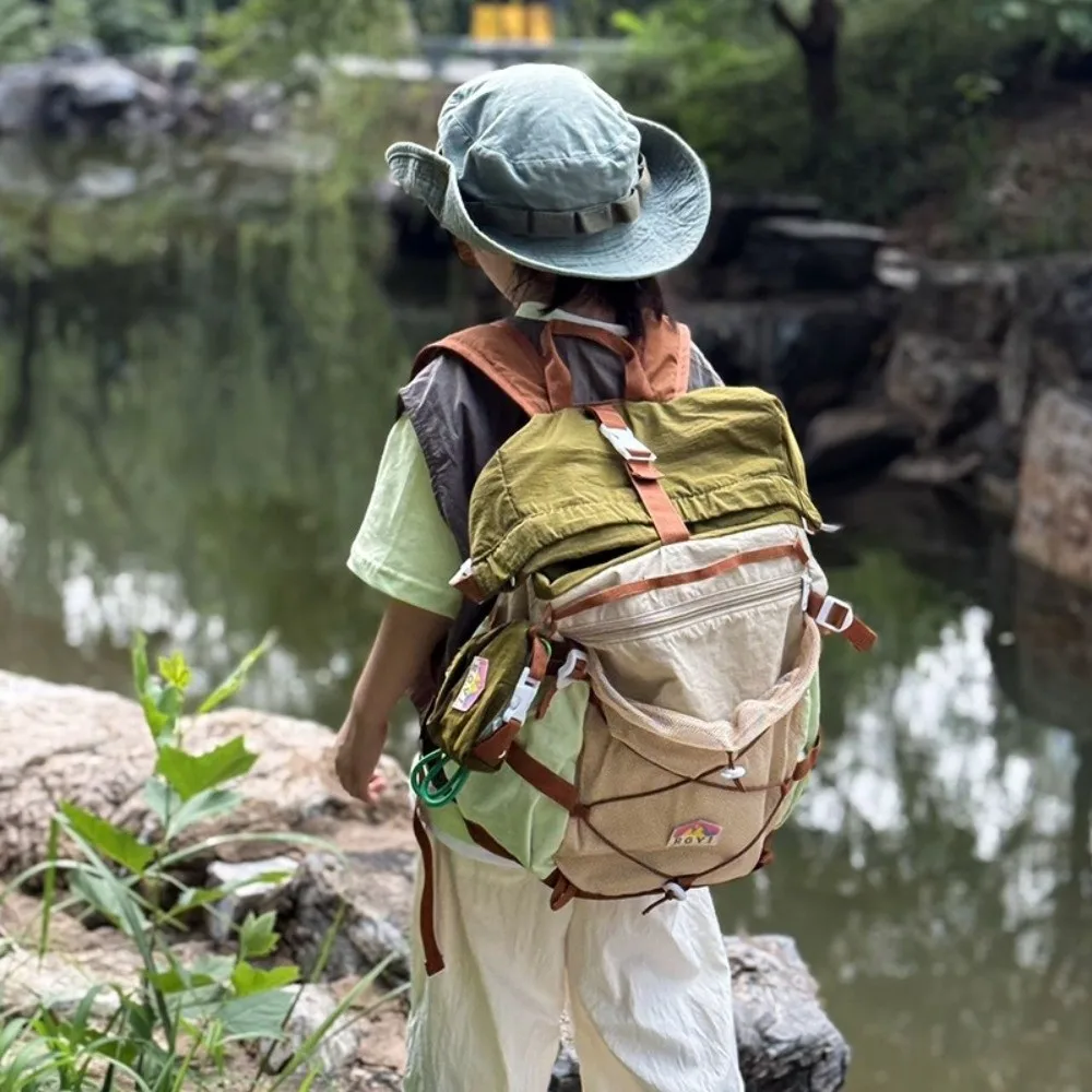 Color-Blocked Design Outdoor Hiking Bag Multi-pocket Large-Capacity Travel Backpack Lightweight Waterproof Oxford