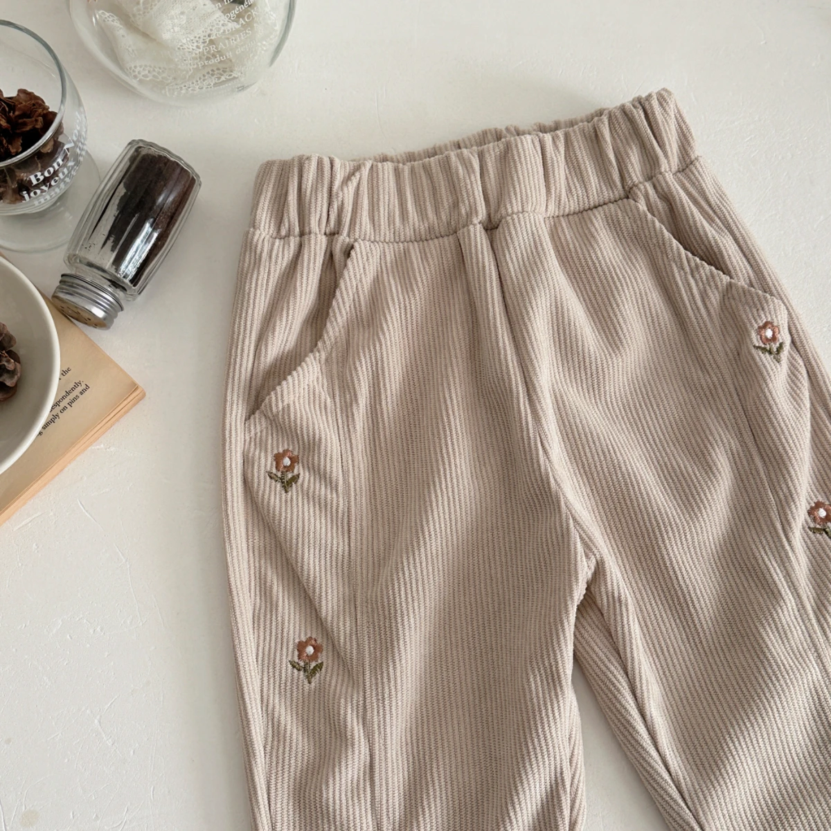 Autumn Newborn Baby Girl Loose Floral Embroidered Casual Pants Baby Fashion Pants Kid Outdoor Corduroy Trousers