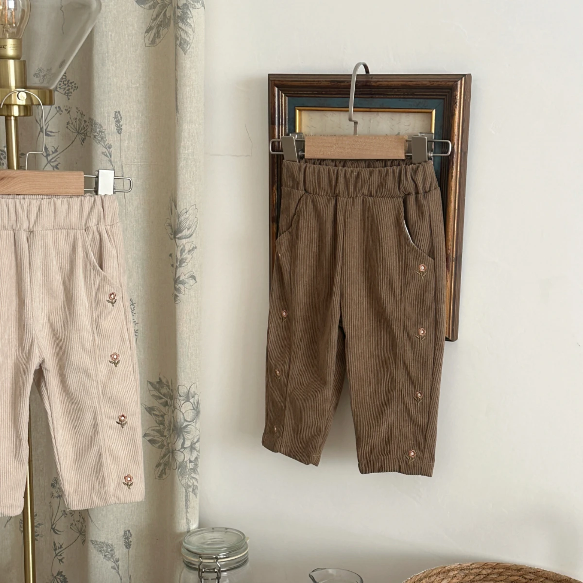Autumn Newborn Baby Girl Loose Floral Embroidered Casual Pants Baby Fashion Pants Kid Outdoor Corduroy Trousers