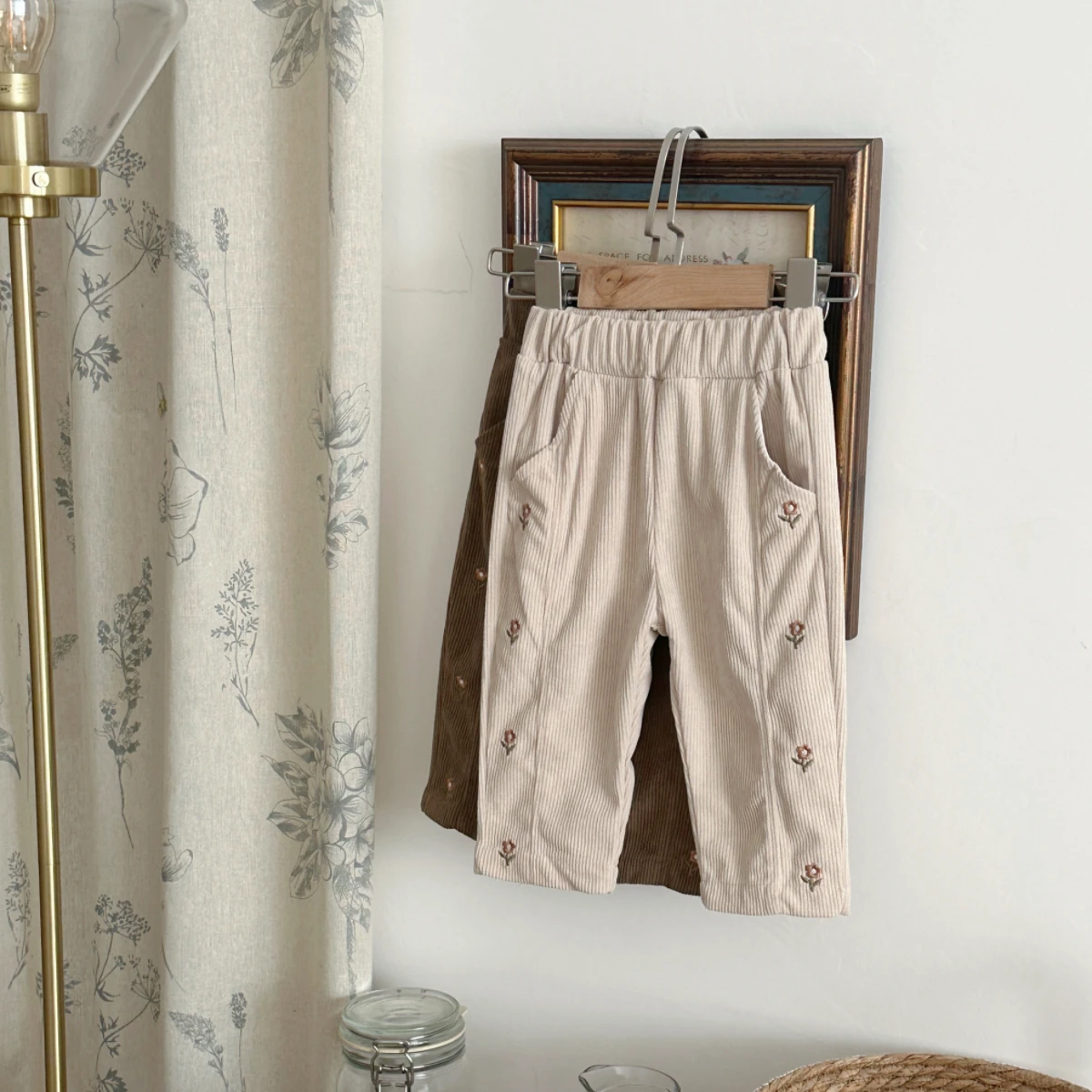 Autumn Newborn Baby Girl Loose Floral Embroidered Casual Pants Baby Fashion Pants Kid Outdoor Corduroy Trousers