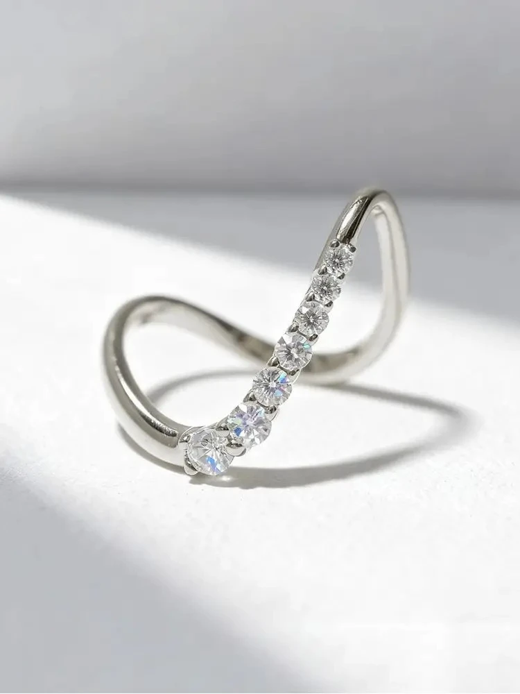 925 Sterling Silver Minimalism Fashion Wave Zircon Ring For Women Engagement Wedding Anniversary Party High Quality Fine Jewelry