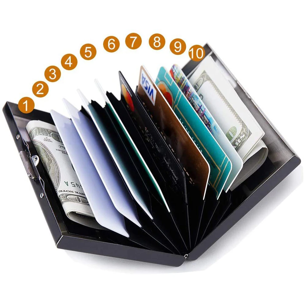 Compass Mountain Credit Card Case Wallet Men Women Business Multifunction Slim Wallet Stainless Steel Card Holder 10 Card Slot