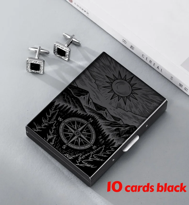 Compass Mountain Credit Card Case Wallet Men Women Business Multifunction Slim Wallet Stainless Steel Card Holder 10 Card Slot