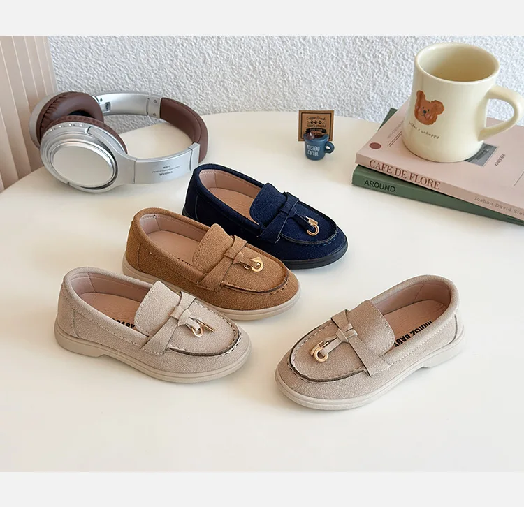 Children's Slip-On Loafers Retro British Style Casual Shoes Leather Shoes for Boys And Girls Breathable Rubber Sole Summer Shoes