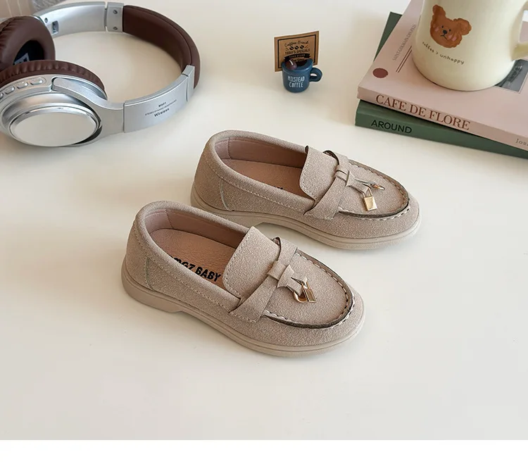 Children's Slip-On Loafers Retro British Style Casual Shoes Leather Shoes for Boys And Girls Breathable Rubber Sole Summer Shoes