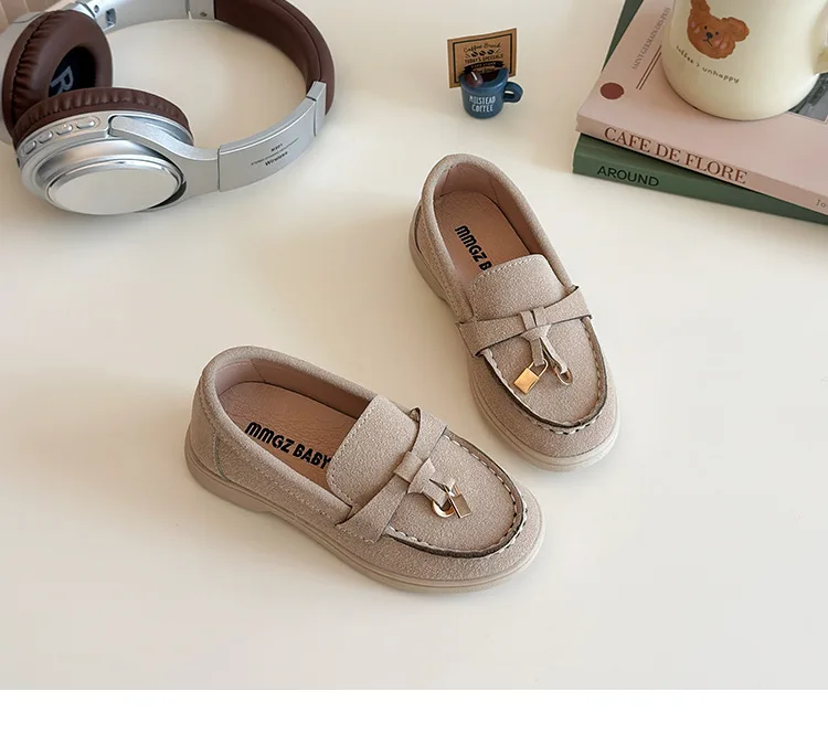 Children's Slip-On Loafers Retro British Style Casual Shoes Leather Shoes for Boys And Girls Breathable Rubber Sole Summer Shoes