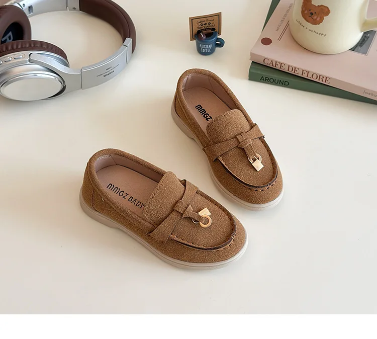 Children's Slip-On Loafers Retro British Style Casual Shoes Leather Shoes for Boys And Girls Breathable Rubber Sole Summer Shoes