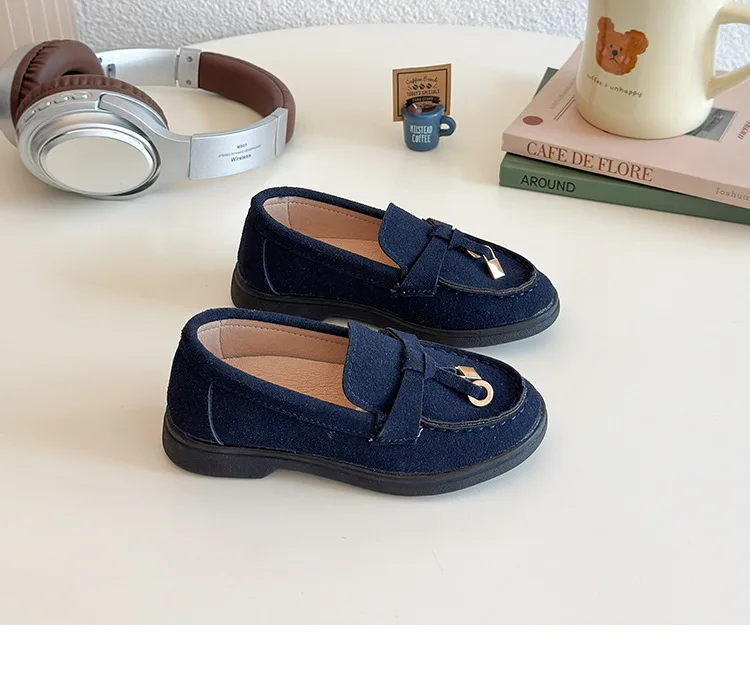Children's Slip-On Loafers Retro British Style Casual Shoes Leather Shoes for Boys And Girls Breathable Rubber Sole Summer Shoes