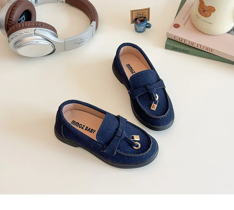 Children's Slip-On Loafers Retro British Style Casual Shoes Leather Shoes for Boys And Girls Breathable Rubber Sole Summer Shoes