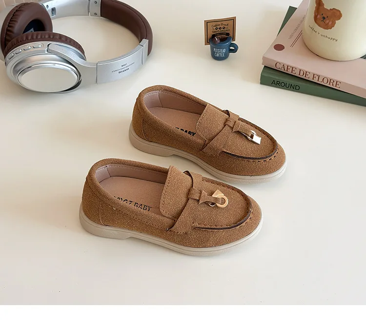 Children's Slip-On Loafers Retro British Style Casual Shoes Leather Shoes for Boys And Girls Breathable Rubber Sole Summer Shoes