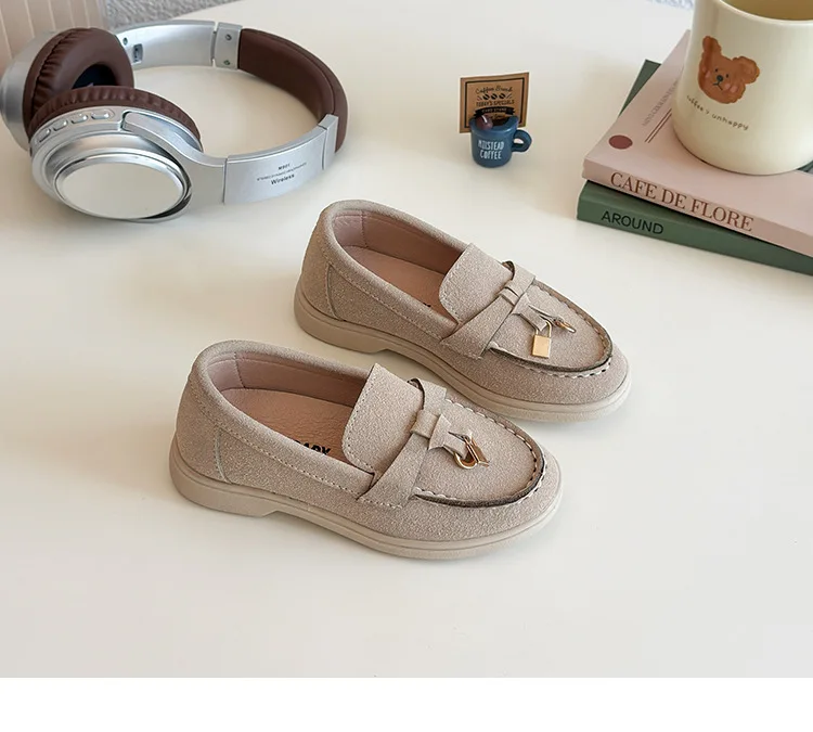 Children's Slip-On Loafers Retro British Style Casual Shoes Leather Shoes for Boys And Girls Breathable Rubber Sole Summer Shoes