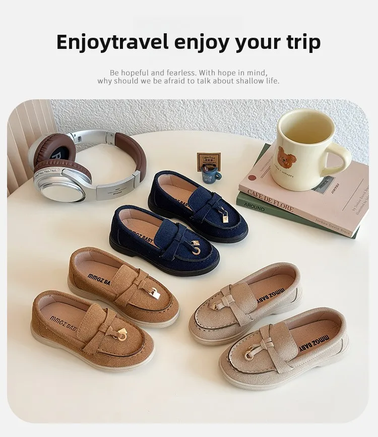 Children's Slip-On Loafers Retro British Style Casual Shoes Leather Shoes for Boys And Girls Breathable Rubber Sole Summer Shoes