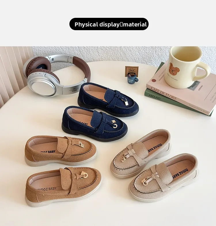 Children's Slip-On Loafers Retro British Style Casual Shoes Leather Shoes for Boys And Girls Breathable Rubber Sole Summer Shoes