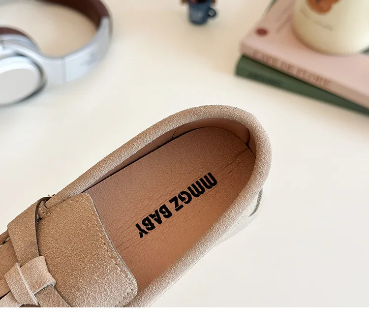 Children's Slip-On Loafers Retro British Style Casual Shoes Leather Shoes for Boys And Girls Breathable Rubber Sole Summer Shoes