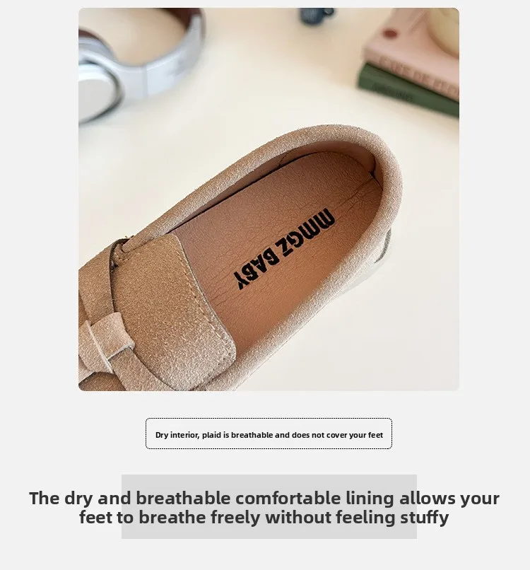 Children's Slip-On Loafers Retro British Style Casual Shoes Leather Shoes for Boys And Girls Breathable Rubber Sole Summer Shoes