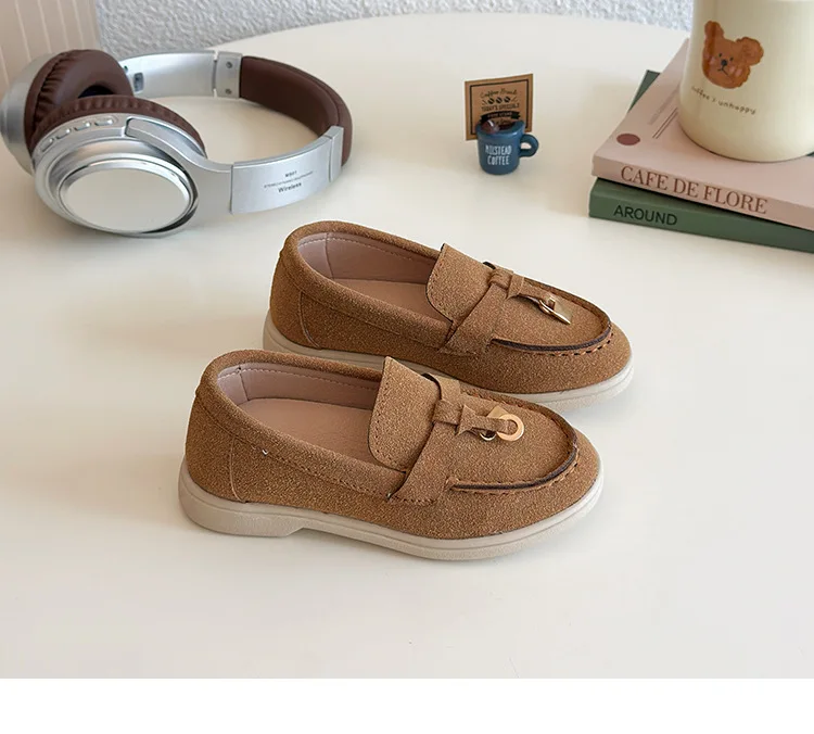 Children's Slip-On Loafers Retro British Style Casual Shoes Leather Shoes for Boys And Girls Breathable Rubber Sole Summer Shoes