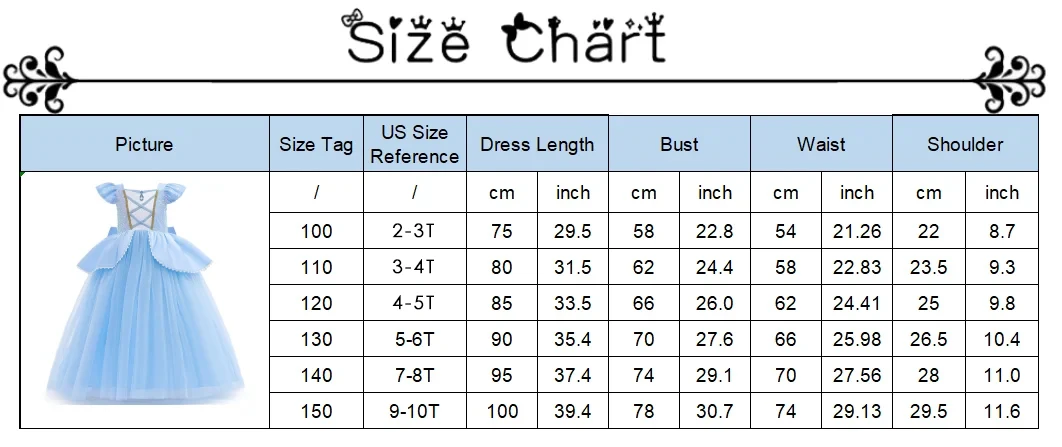 2026 Girl's Princess Cinderella Costume Classic Style Blue Ball Gown Dress Up with White Led Lights Outfit Dresses for Girls