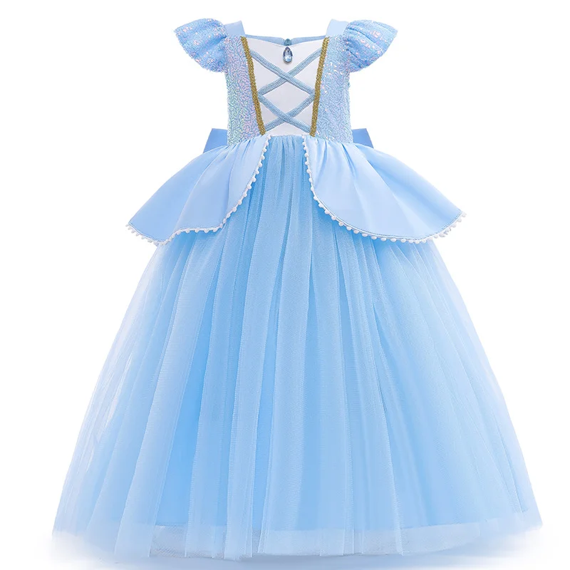2026 Girl's Princess Cinderella Costume Classic Style Blue Ball Gown Dress Up with White Led Lights Outfit Dresses for Girls