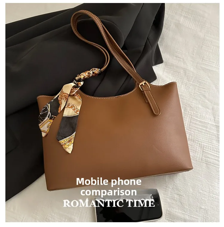 Fashion Stylish Silk Scarf Tote Bag, Spacious Capacity Shoulder Bags, Elegant Underarm Bag, Versatile Commute Handbag for Women