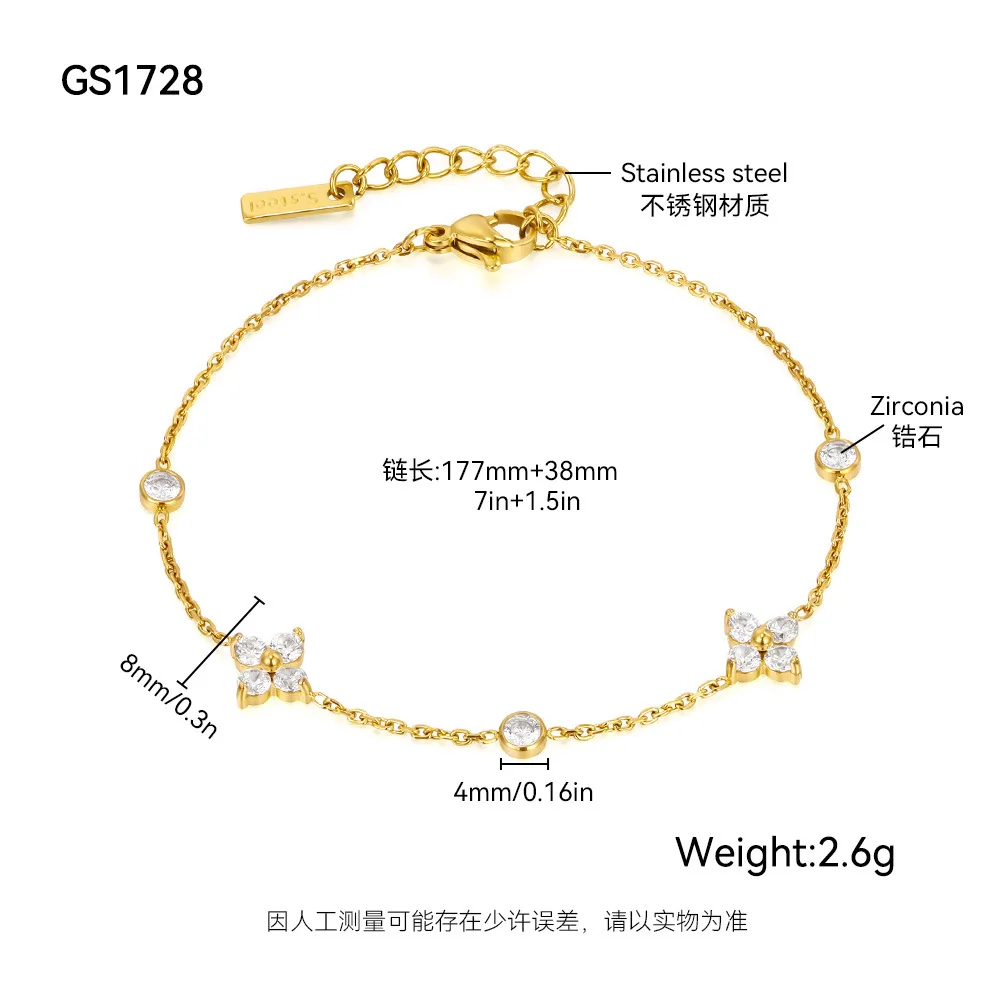 Stainless Steel 18K Gold Plated For Lucky Leaf CZ zircon Bangle Bracelet Set Stackable For Women Crystal clover Jewelry Gifts