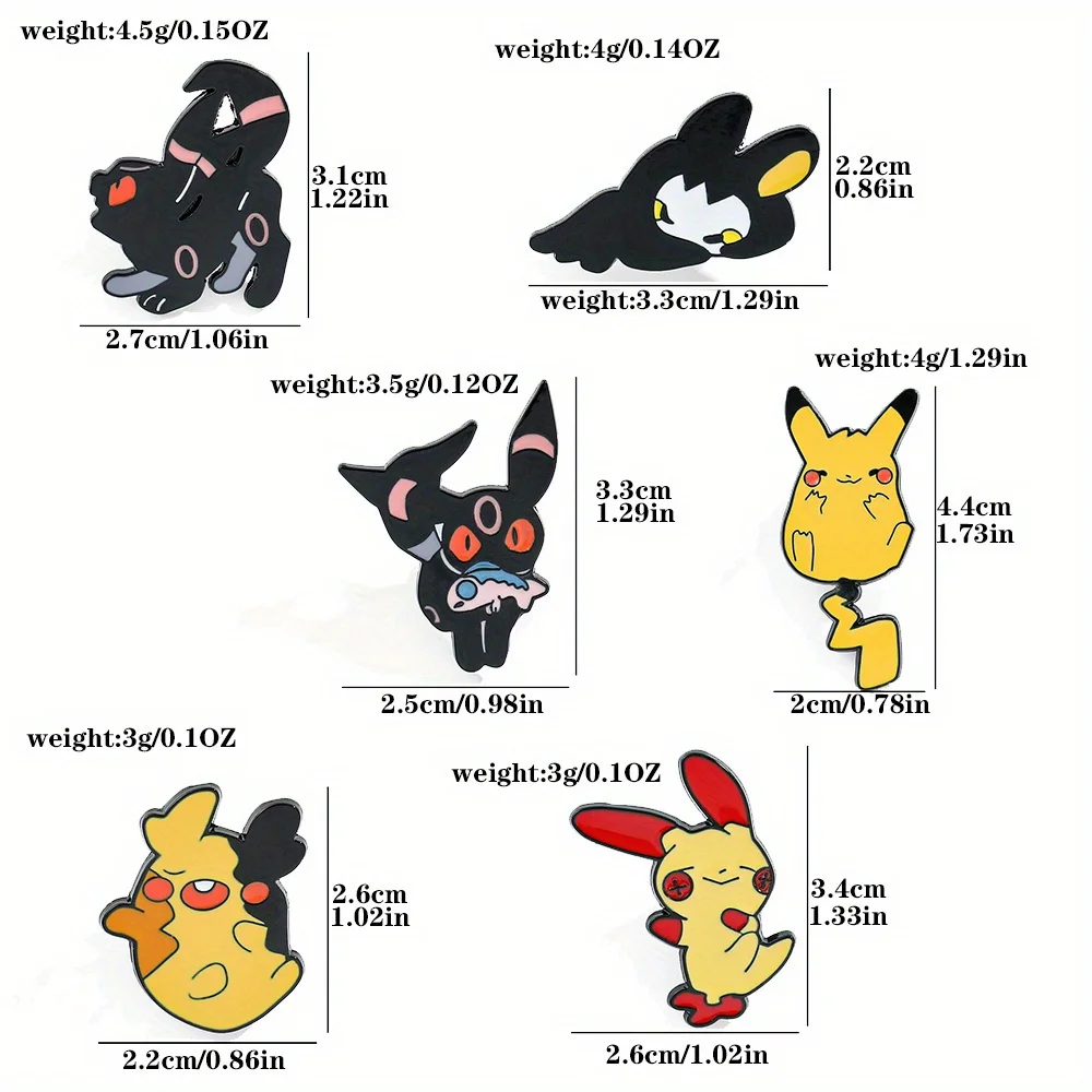 6 Pcs  Cute Cartoon Brooch Creative Pikachu Elf Enamel Pin Backpack Clothing Jewelry Metal Badge Accessories Gift For Friends