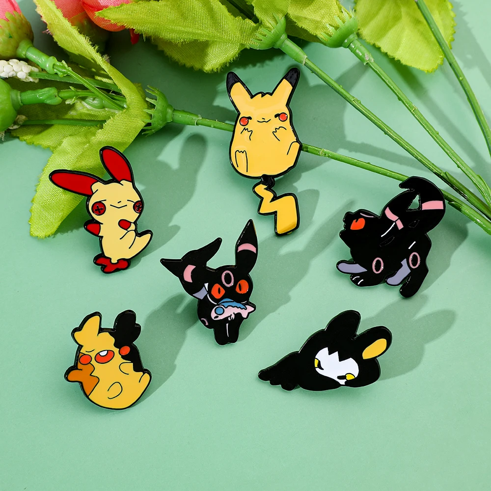 6 Pcs  Cute Cartoon Brooch Creative Pikachu Elf Enamel Pin Backpack Clothing Jewelry Metal Badge Accessories Gift For Friends