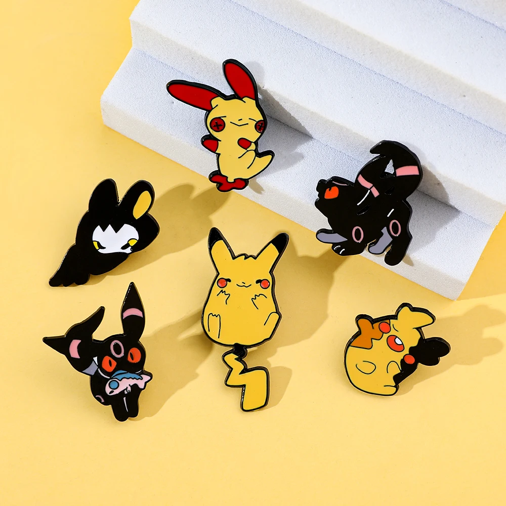 6 Pcs  Cute Cartoon Brooch Creative Pikachu Elf Enamel Pin Backpack Clothing Jewelry Metal Badge Accessories Gift For Friends