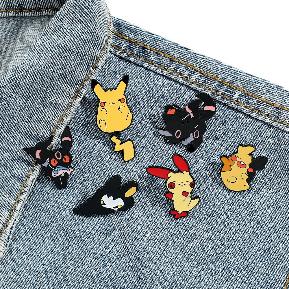 6 Pcs  Cute Cartoon Brooch Creative Pikachu Elf Enamel Pin Backpack Clothing Jewelry Metal Badge Accessories Gift For Friends