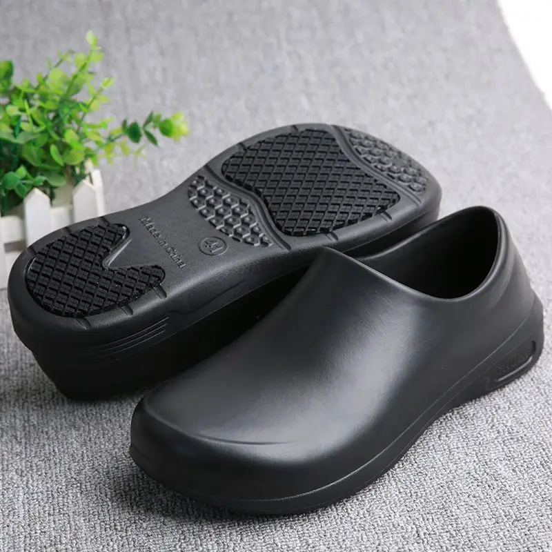 Non-Slip Chef Shoes for Both Men and Women - Lightweight and Comfortable Slip-On Wooden-Soled Shoes, Eva Upper + Waterproof/Non-Slip Rubber Sole - All-Weather Standing Work Shoes, Suitable for Kitchens, Hospitals, Restaurants, Beaches - Easy-To-Clean Non-Slip Kitchen Shoes, Specifically for Catering Service Staff