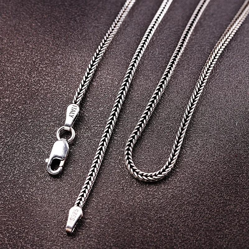 Pure Silver Jewelry Wholesale S925 Pure Silver Fox Tail Sweater Chain For Men And Women Vintage Style Thick Chain 3.0mm Necklace