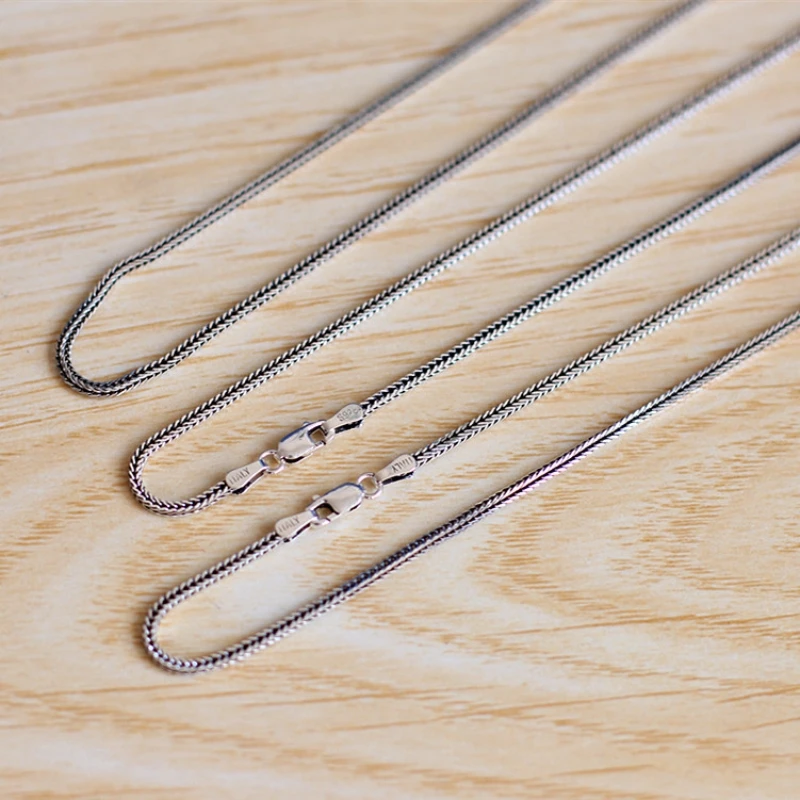 Pure Silver Jewelry Wholesale S925 Pure Silver Fox Tail Sweater Chain For Men And Women Vintage Style Thick Chain 3.0mm Necklace