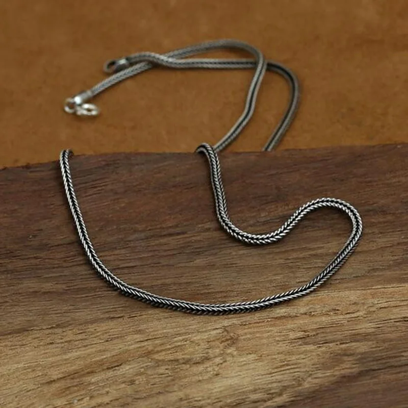 Pure Silver Jewelry Wholesale S925 Pure Silver Fox Tail Sweater Chain For Men And Women Vintage Style Thick Chain 3.0mm Necklace