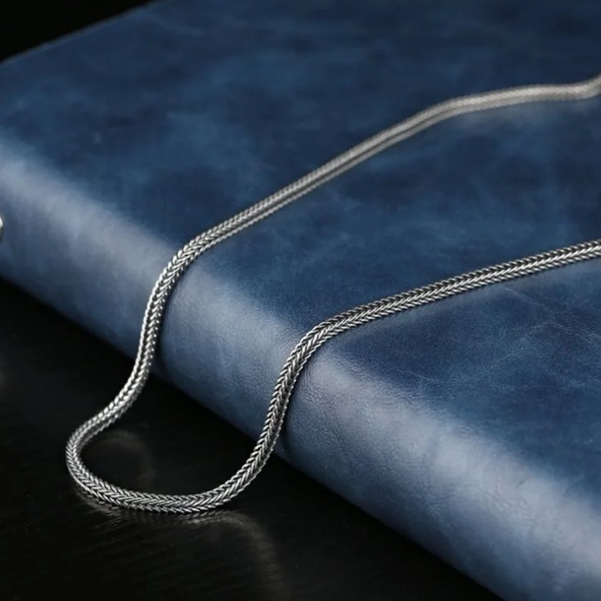 Pure Silver Jewelry Wholesale S925 Pure Silver Fox Tail Sweater Chain For Men And Women Vintage Style Thick Chain 3.0mm Necklace