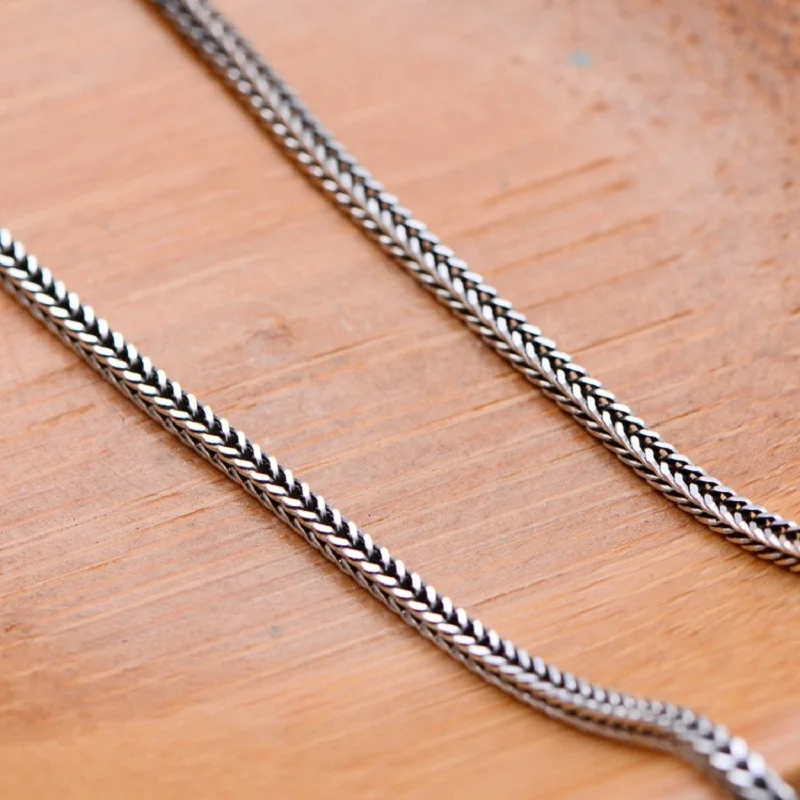 Pure Silver Jewelry Wholesale S925 Pure Silver Fox Tail Sweater Chain For Men And Women Vintage Style Thick Chain 3.0mm Necklace