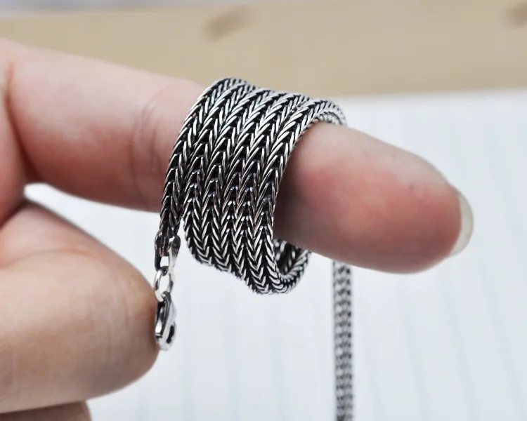 Pure Silver Jewelry Wholesale S925 Pure Silver Fox Tail Sweater Chain For Men And Women Vintage Style Thick Chain 3.0mm Necklace