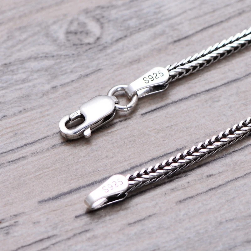 Pure Silver Jewelry Wholesale S925 Pure Silver Fox Tail Sweater Chain For Men And Women Vintage Style Thick Chain 3.0mm Necklace