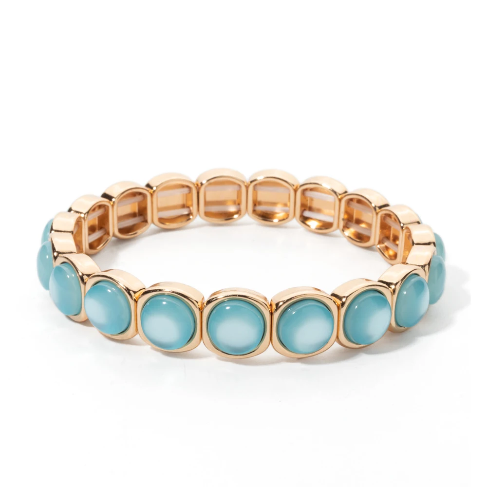 2024 New Design 10mm Enamel Bangle For WOMEN Gold Color Crystal Charm Elastic Bracelets Hand Accessory