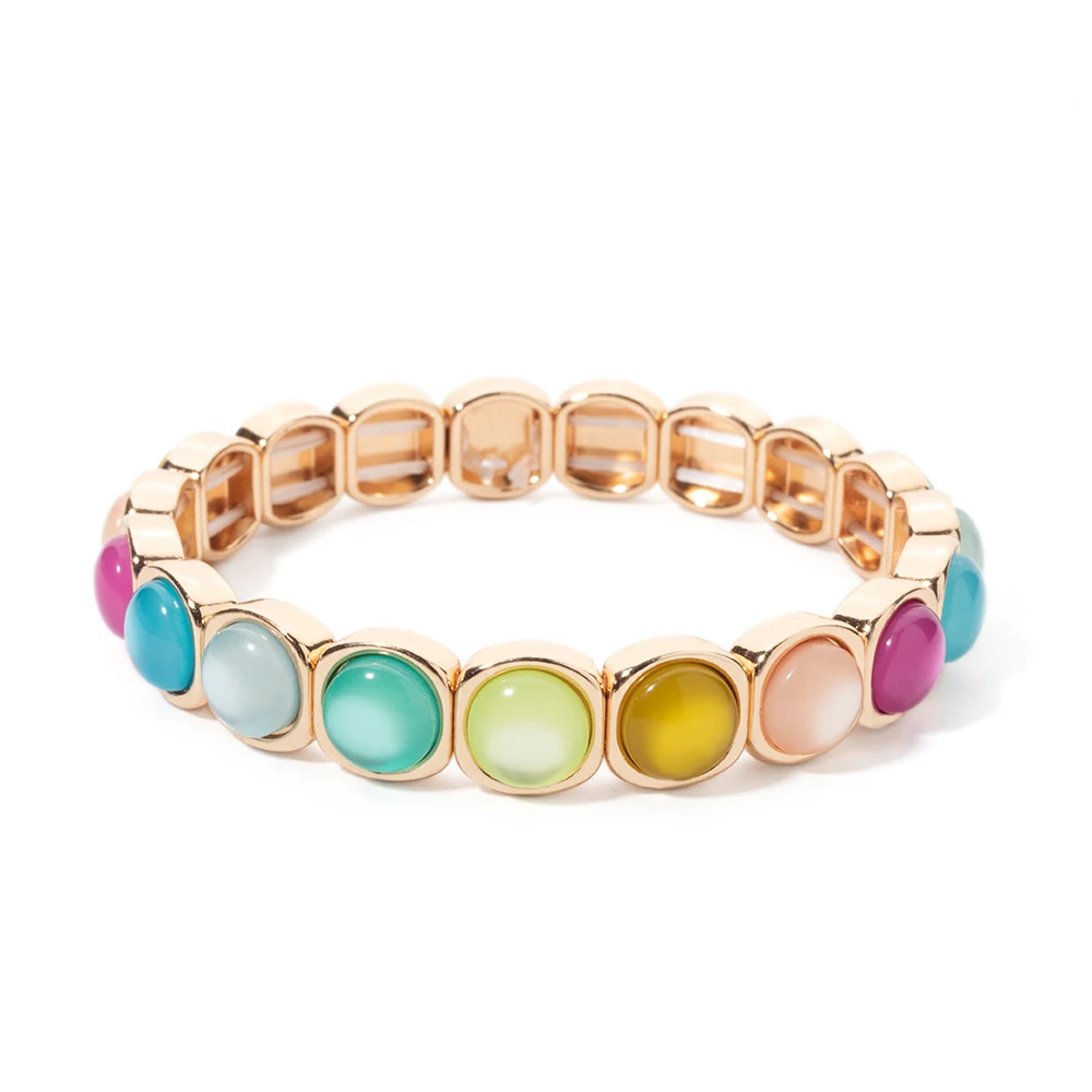 2024 New Design 10mm Enamel Bangle For WOMEN Gold Color Crystal Charm Elastic Bracelets Hand Accessory