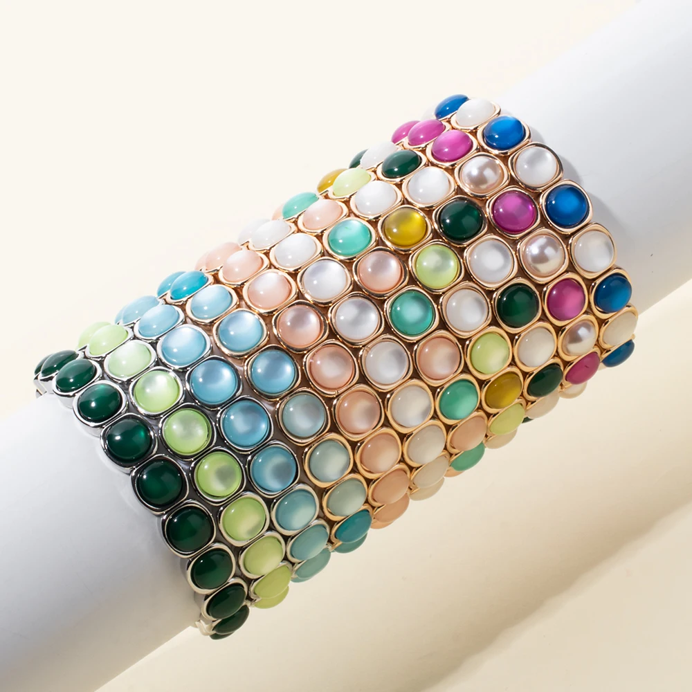 2024 New Design 10mm Enamel Bangle For WOMEN Gold Color Crystal Charm Elastic Bracelets Hand Accessory