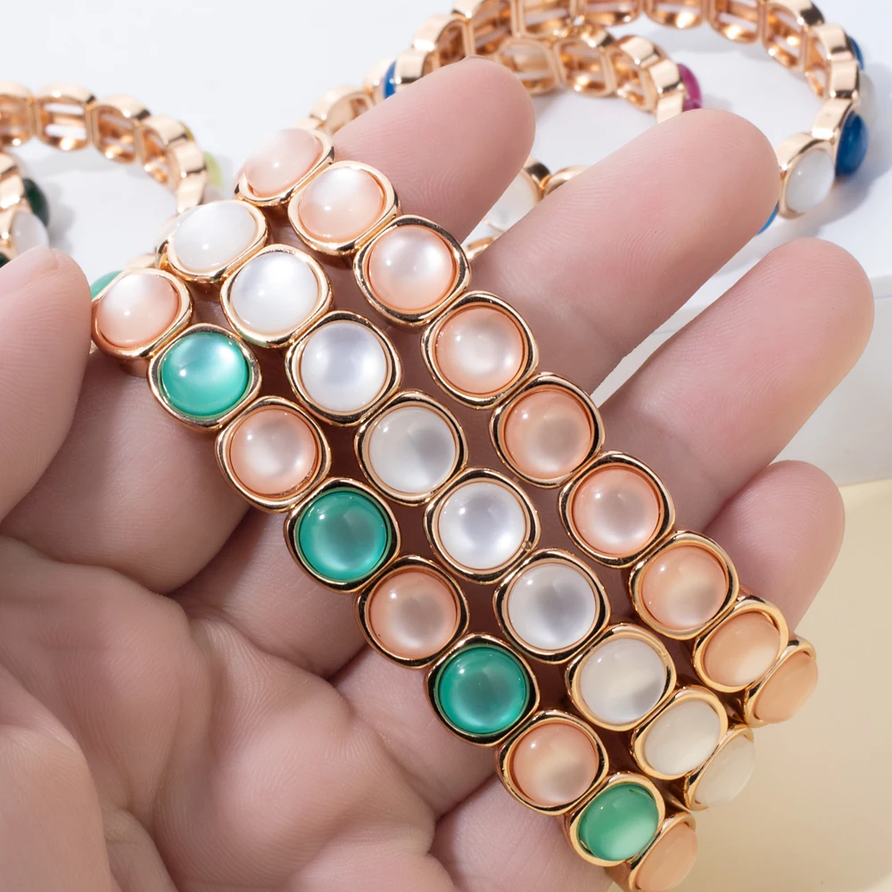 2024 New Design 10mm Enamel Bangle For WOMEN Gold Color Crystal Charm Elastic Bracelets Hand Accessory