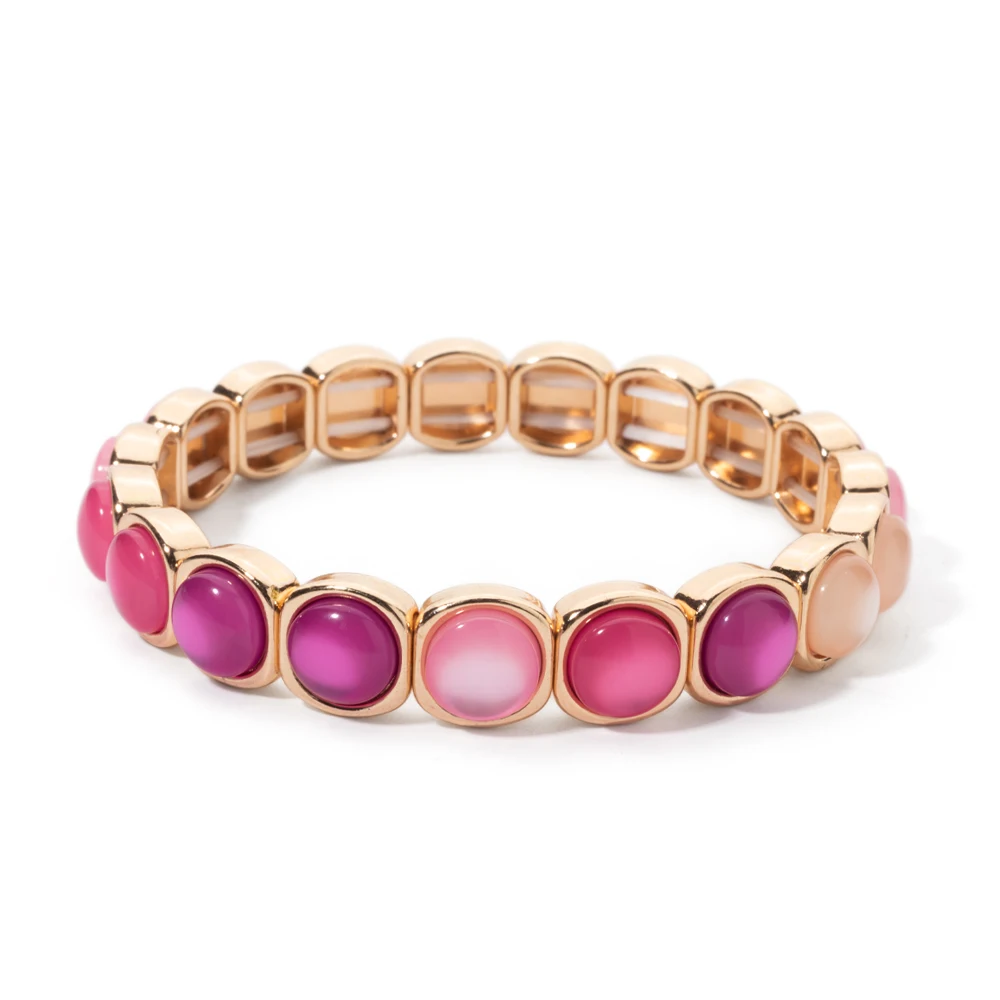2024 New Design 10mm Enamel Bangle For WOMEN Gold Color Crystal Charm Elastic Bracelets Hand Accessory