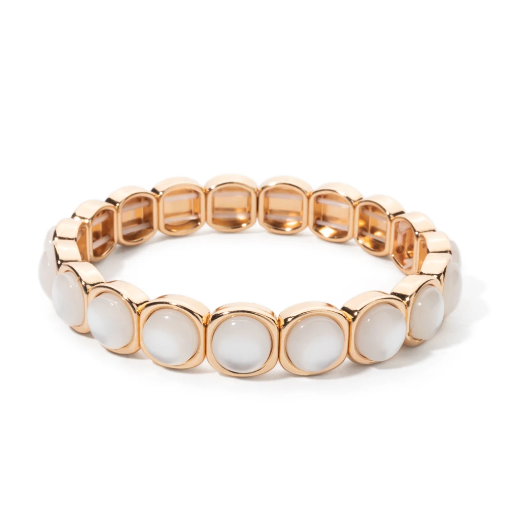 2024 New Design 10mm Enamel Bangle For WOMEN Gold Color Crystal Charm Elastic Bracelets Hand Accessory