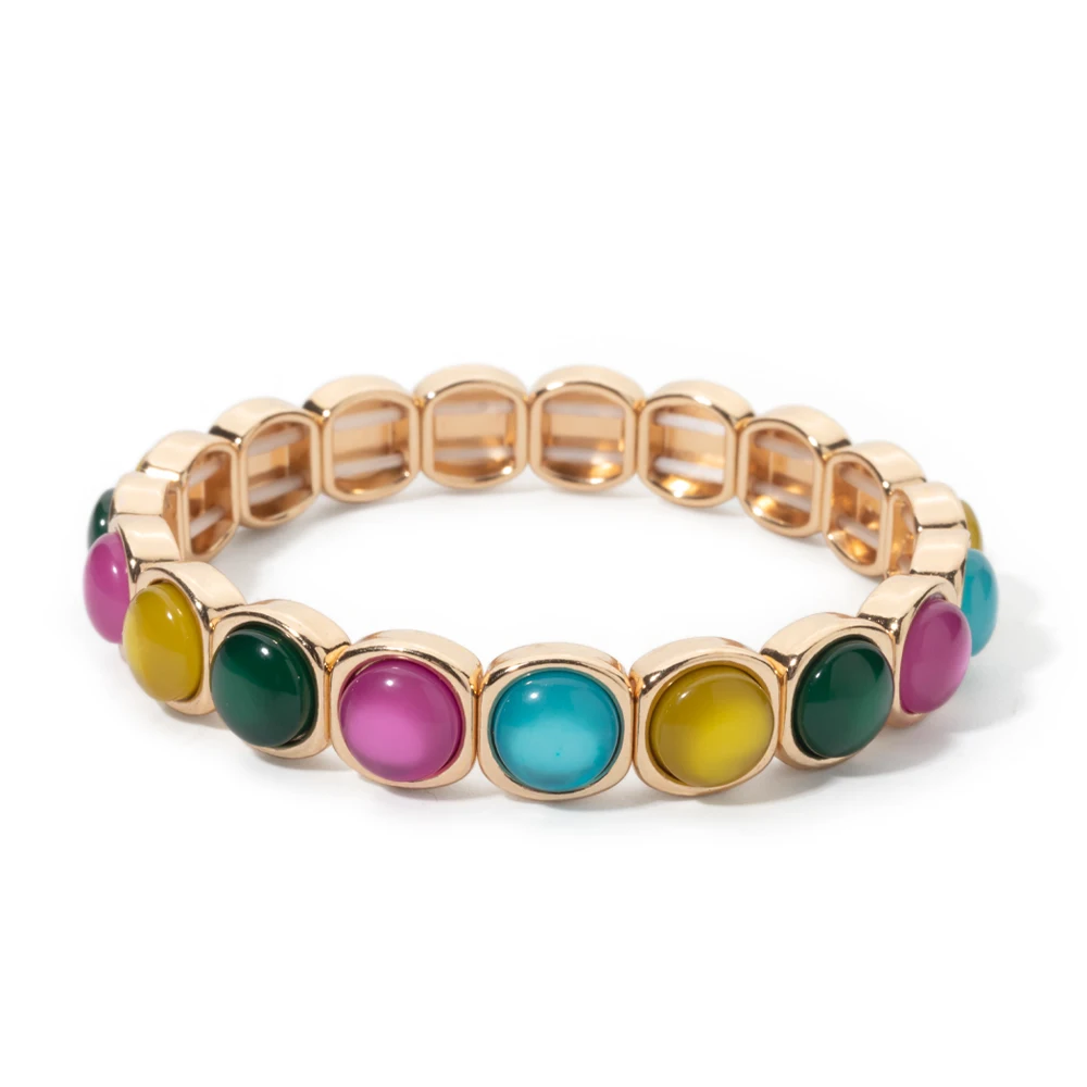 2024 New Design 10mm Enamel Bangle For WOMEN Gold Color Crystal Charm Elastic Bracelets Hand Accessory