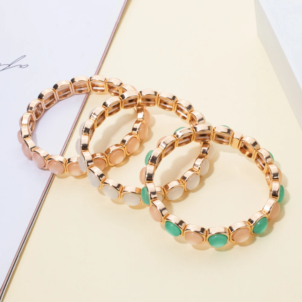 2024 New Design 10mm Enamel Bangle For WOMEN Gold Color Crystal Charm Elastic Bracelets Hand Accessory