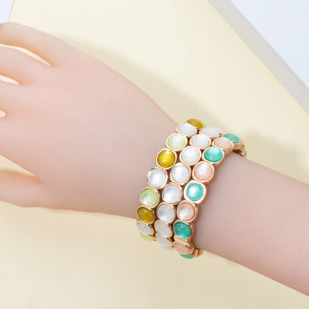 2024 New Design 10mm Enamel Bangle For WOMEN Gold Color Crystal Charm Elastic Bracelets Hand Accessory