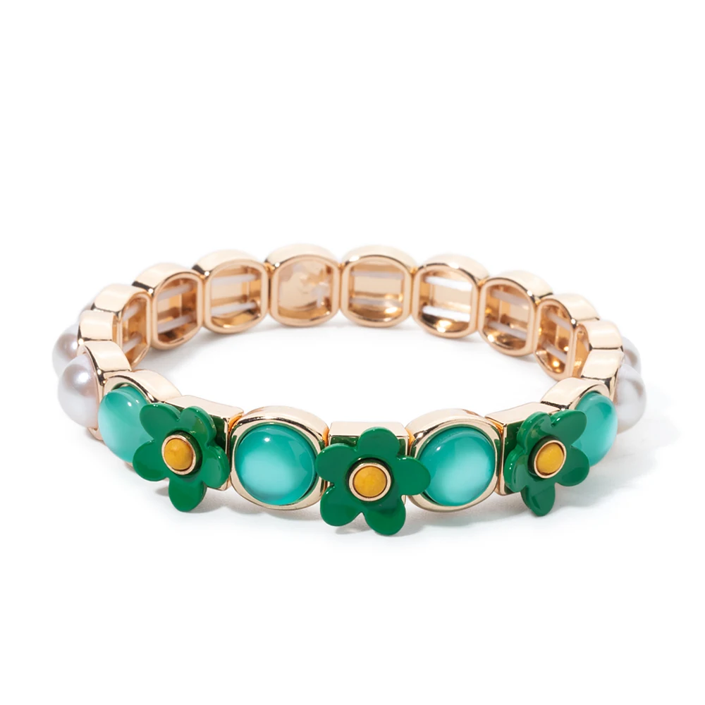 2024 New Design 10mm Enamel Bangle For WOMEN Gold Color Crystal Charm Elastic Bracelets Hand Accessory