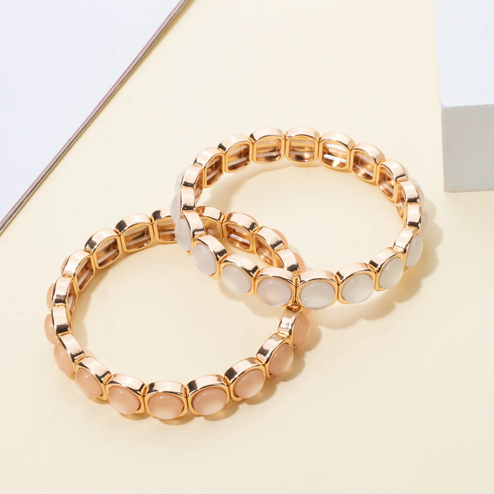 2024 New Design 10mm Enamel Bangle For WOMEN Gold Color Crystal Charm Elastic Bracelets Hand Accessory